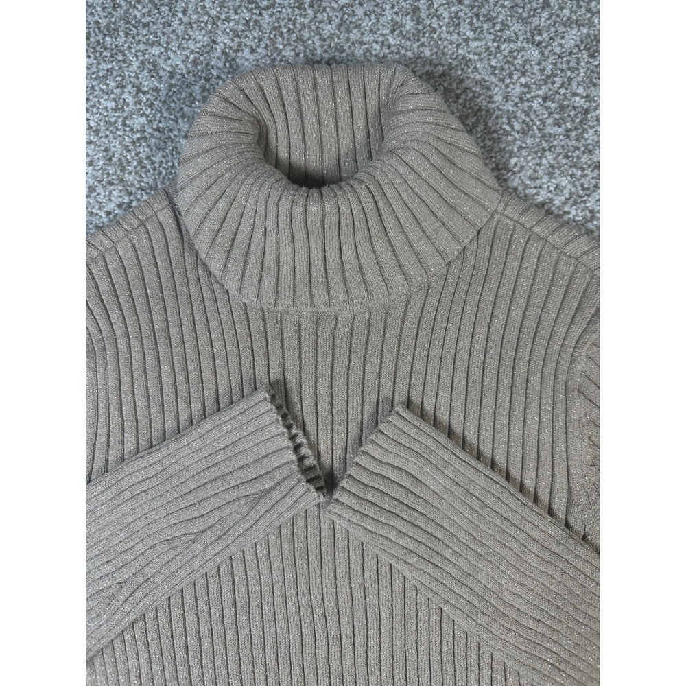 Chico's Metallic Ribbed Turtleneck Sweater Tan Gold Coolmax Size 2 Large